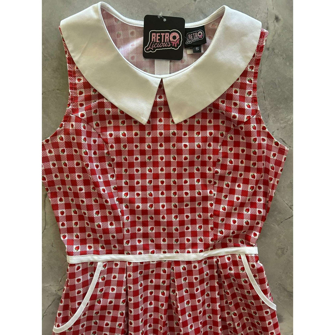 Strawberry Gingham Collared Dress