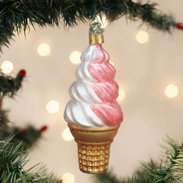 Old World Christmas Strawberry Swirl Soft Serve Blown Glass Ornament