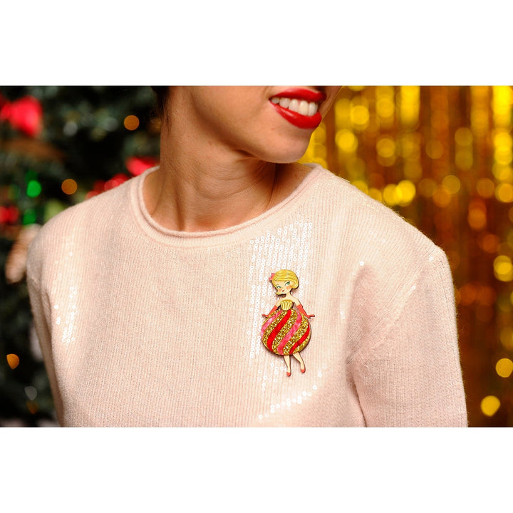 Striped Christmas Lady Ornament Brooch by Laliblue 1