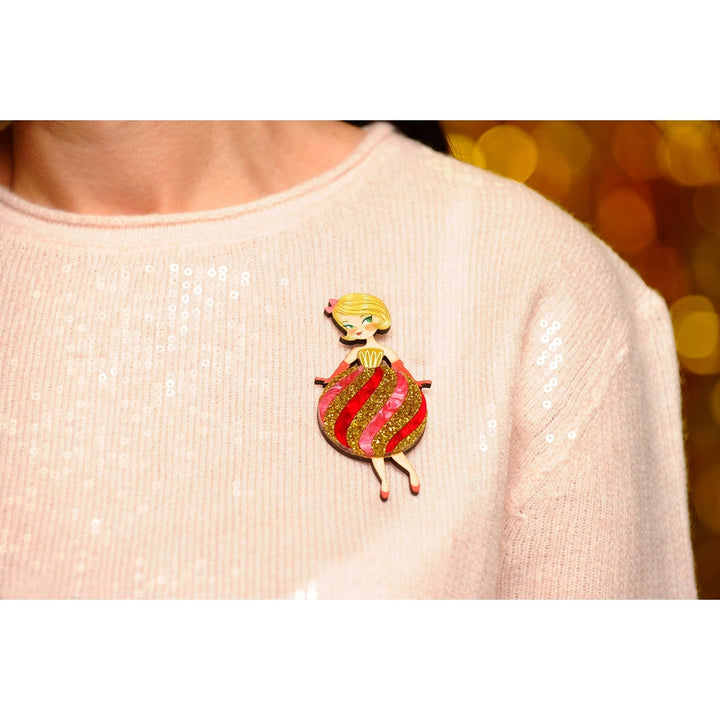 Striped Christmas Lady Ornament Brooch by Laliblue 5