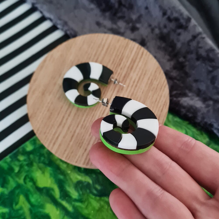 Striped Worm Snake Hoop Stud Earrings by Cherryloco Jewellery 1