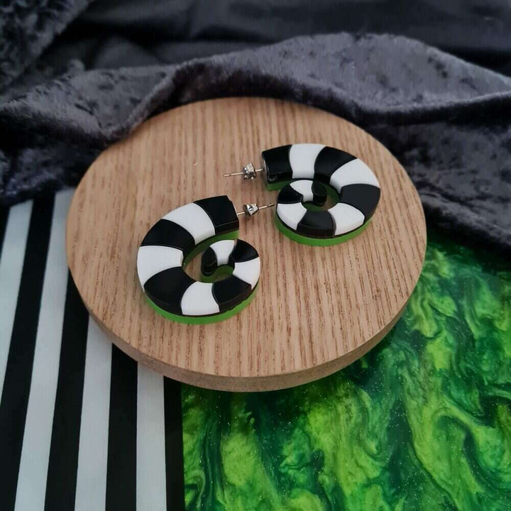 Striped Worm Snake Hoop Stud Earrings by Cherryloco Jewellery