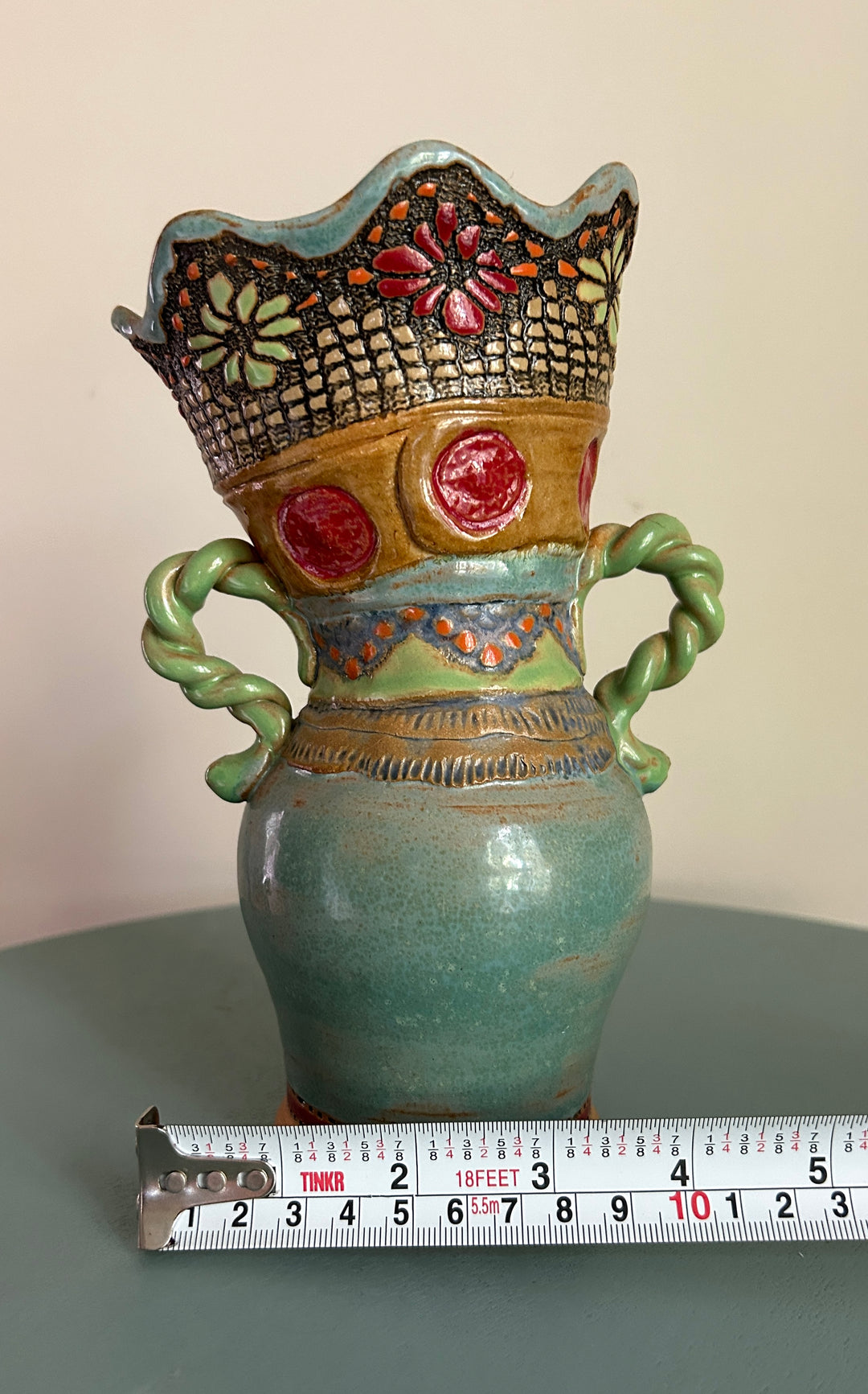 Studio pottery vase width measurement