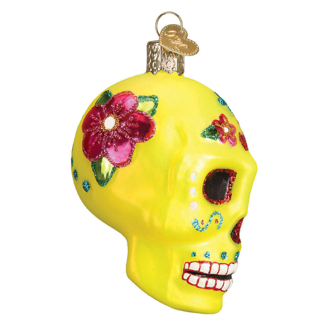 Old World Christmas Sugar Skull Halloween Blown Glass Ornament