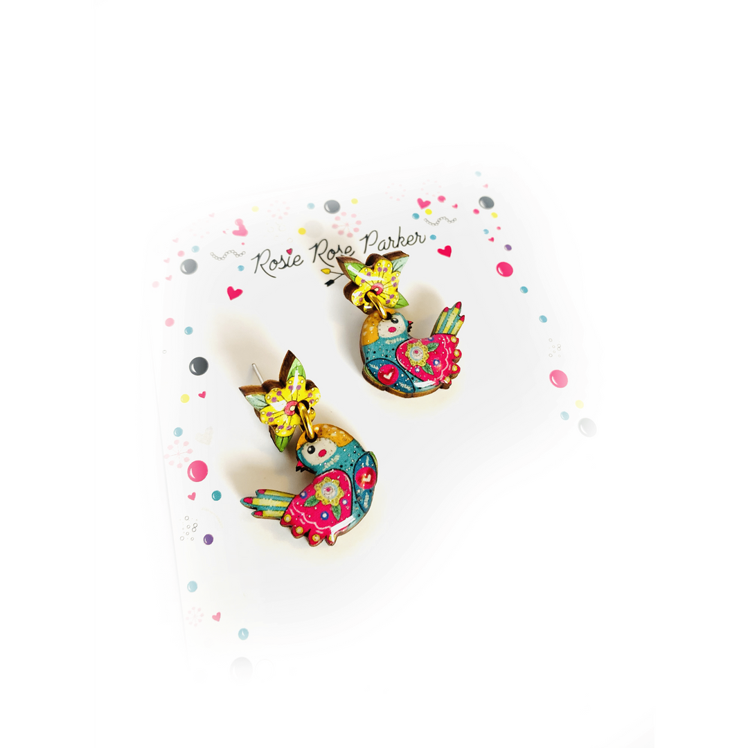 Summer Abstract Bird Earrings by Rosie Rose Parker