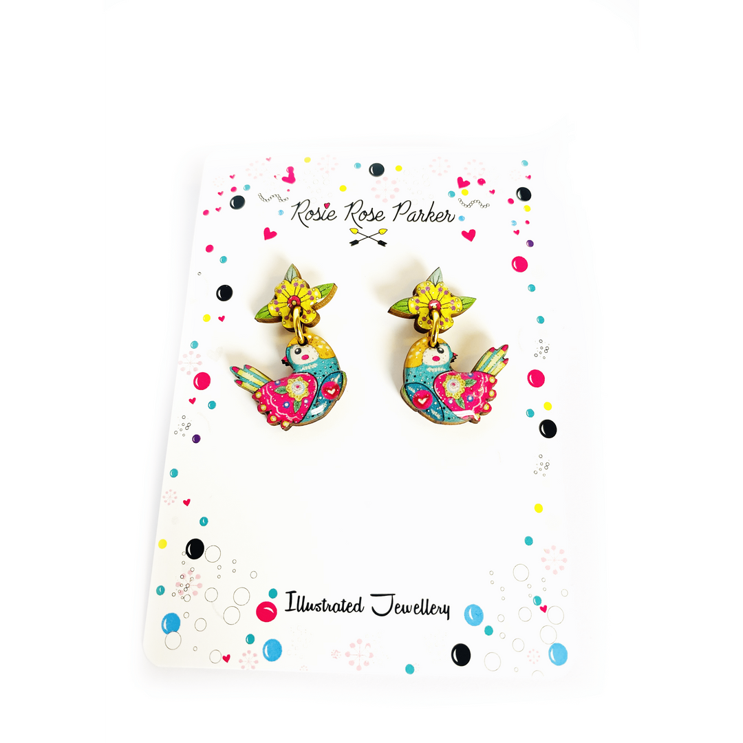 Summer Abstract Bird Earrings by Rosie Rose Parker