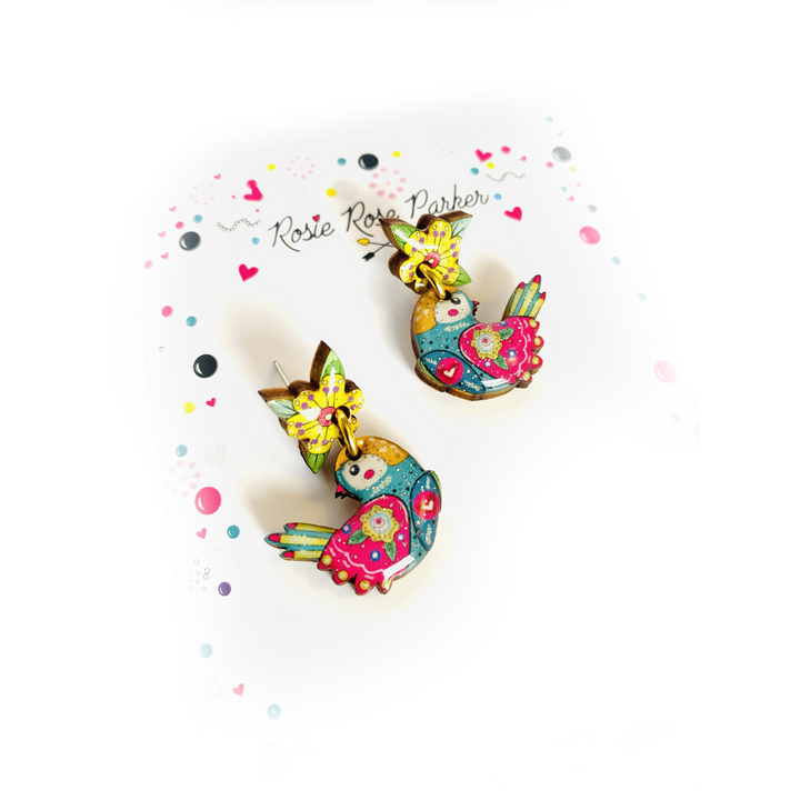 Summer Abstract Bird Earrings by Rosie Rose Parker