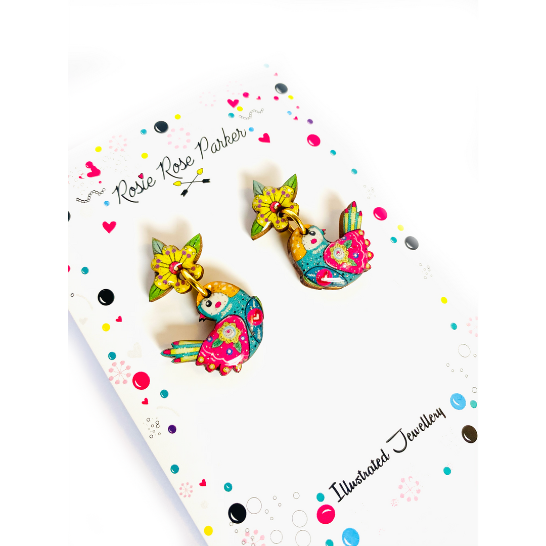 Summer Abstract Bird Earrings by Rosie Rose Parker