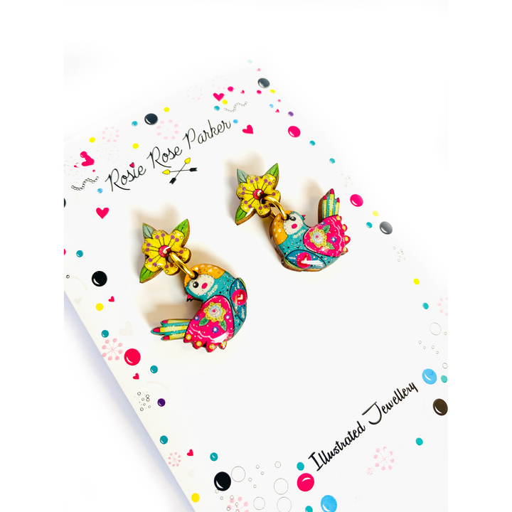 Summer Abstract Bird Earrings by Rosie Rose Parker