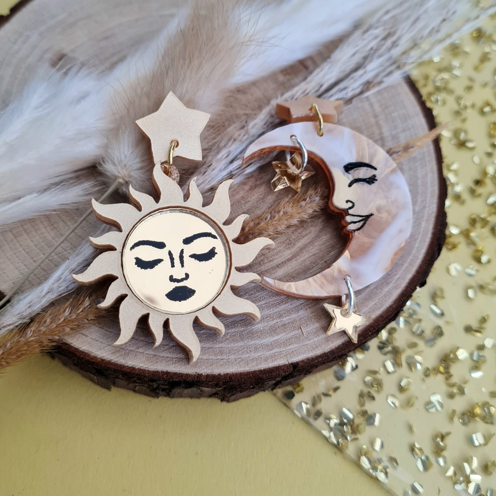 Sun And Moon Dangle Earrings by Cherryloco Jewellery 2