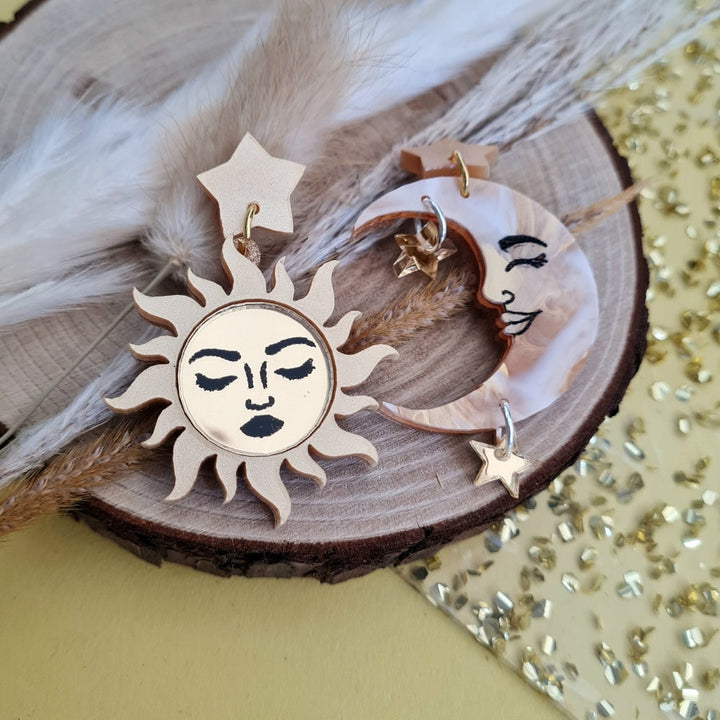 Sun And Moon Dangle Earrings by Cherryloco Jewellery 2