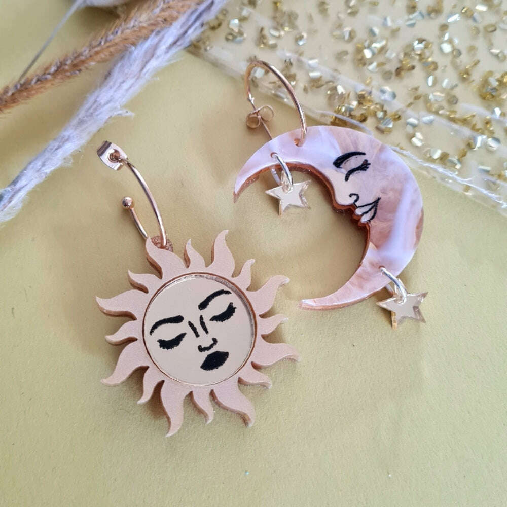 Sun And Moon Dangle Earrings by Cherryloco Jewellery