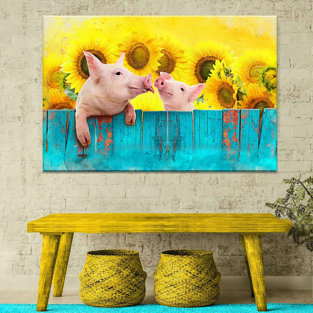 Sunflower Pigs Canvas Wall Art