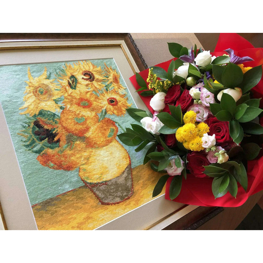 Sunflowers after V. Van Gogh's Painting R2032 Counted Cross Stitch Kit