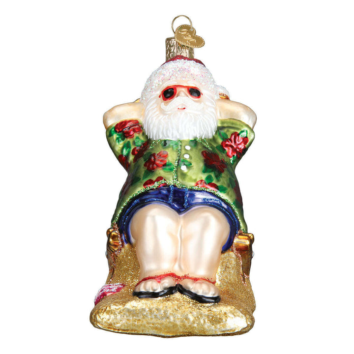 Old World Christmas Sunning Santa Blown Glass Ornament