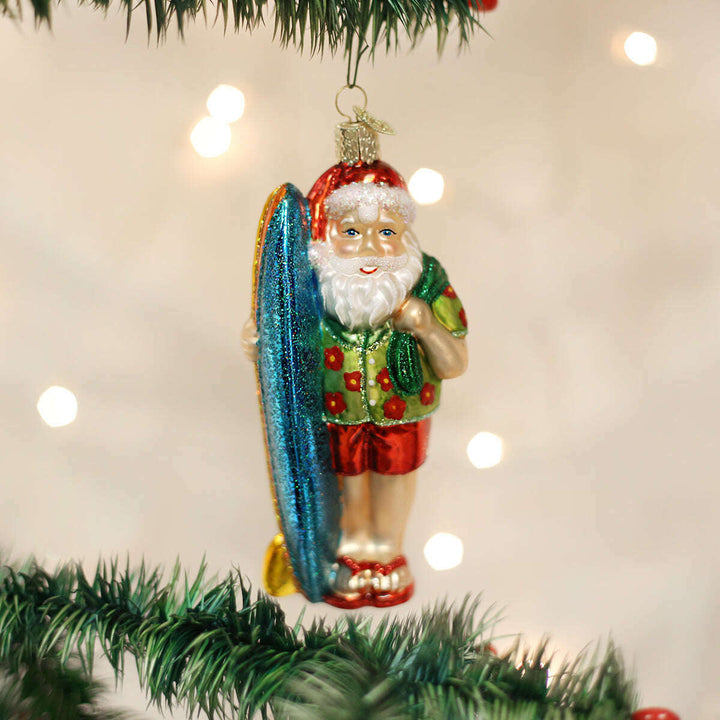 Old World Christmas Surfer Santa Blown Glass Ornament