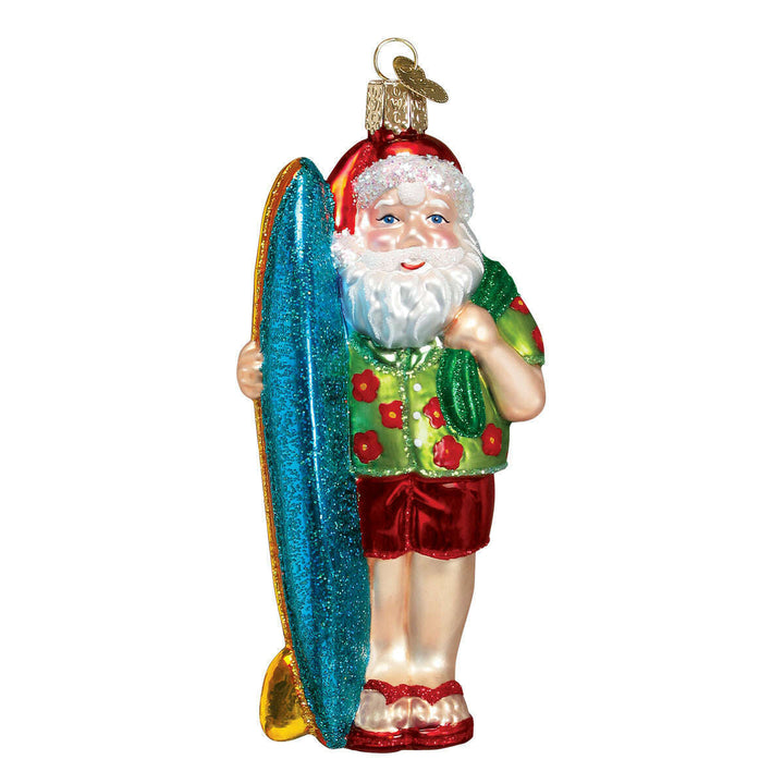 Old World Christmas Surfer Santa Blown Glass Ornament