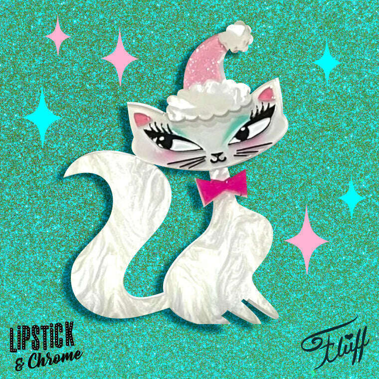 Swanky Pinkmas Kitty Brooch by Miss Fluff x Lipstick & Chrome – view 3