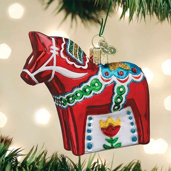 Old World Christmas Swedish Dala Horse Blown Glass Ornament