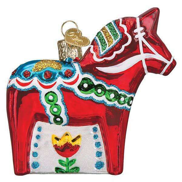 Old World Christmas Swedish Dala Horse Blown Glass Ornament