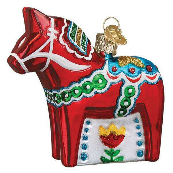 Old World Christmas Swedish Dala Horse Blown Glass Ornament