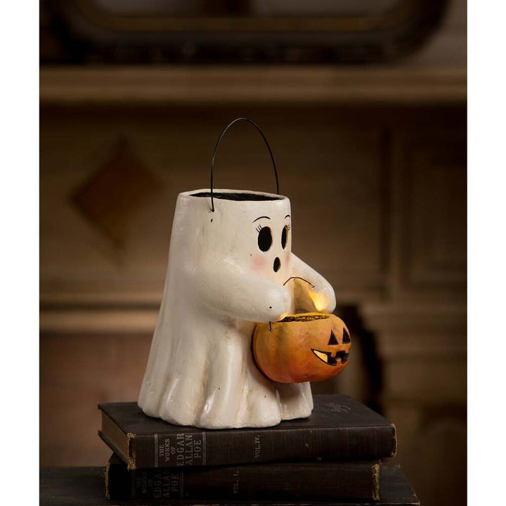 Sweet Boo With Pumpkin Bucket Paper Mache by Bethany Lowe Designs 1