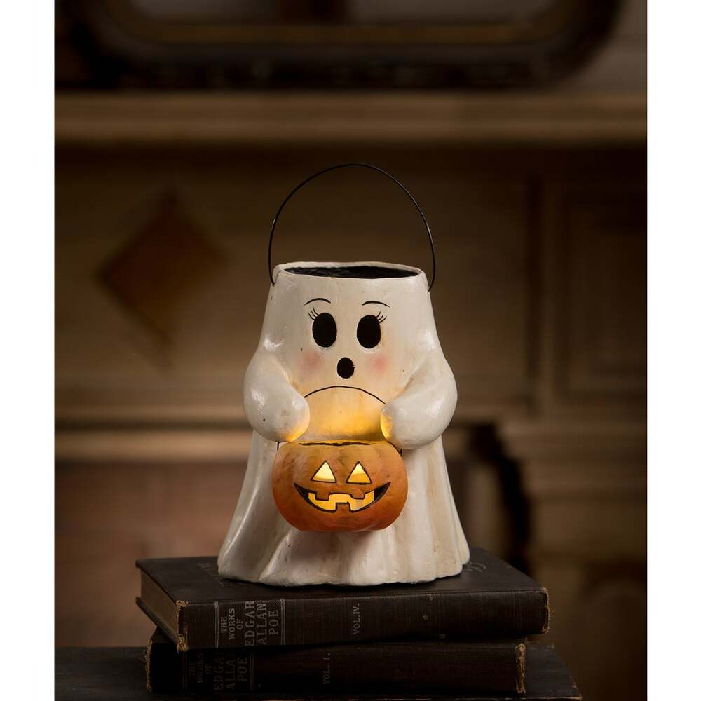 Sweet Boo With Pumpkin Bucket Paper Mache by Bethany Lowe Designs