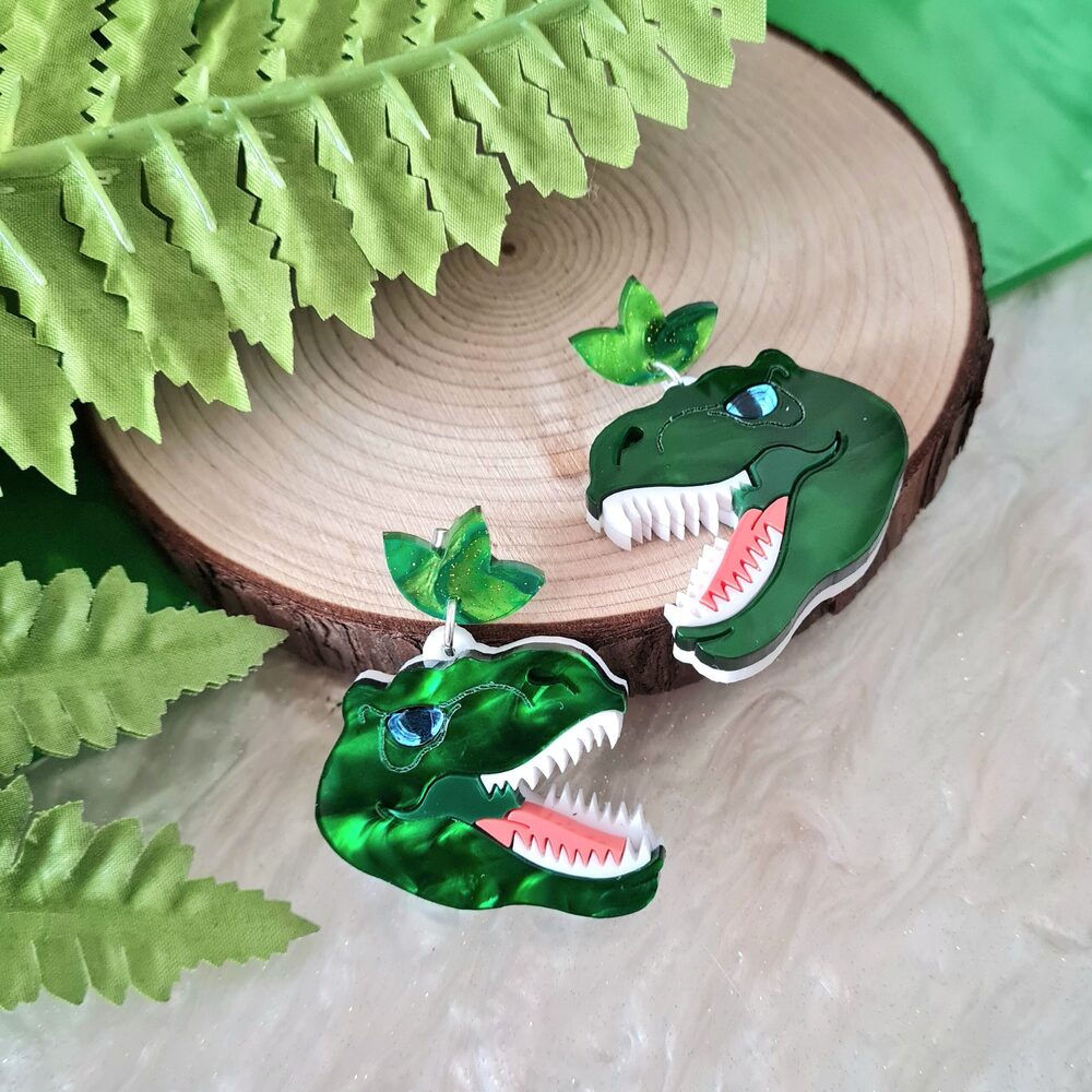 T Rex Dinosaur Dangle Earrings by Cherryloco Jewellery 4