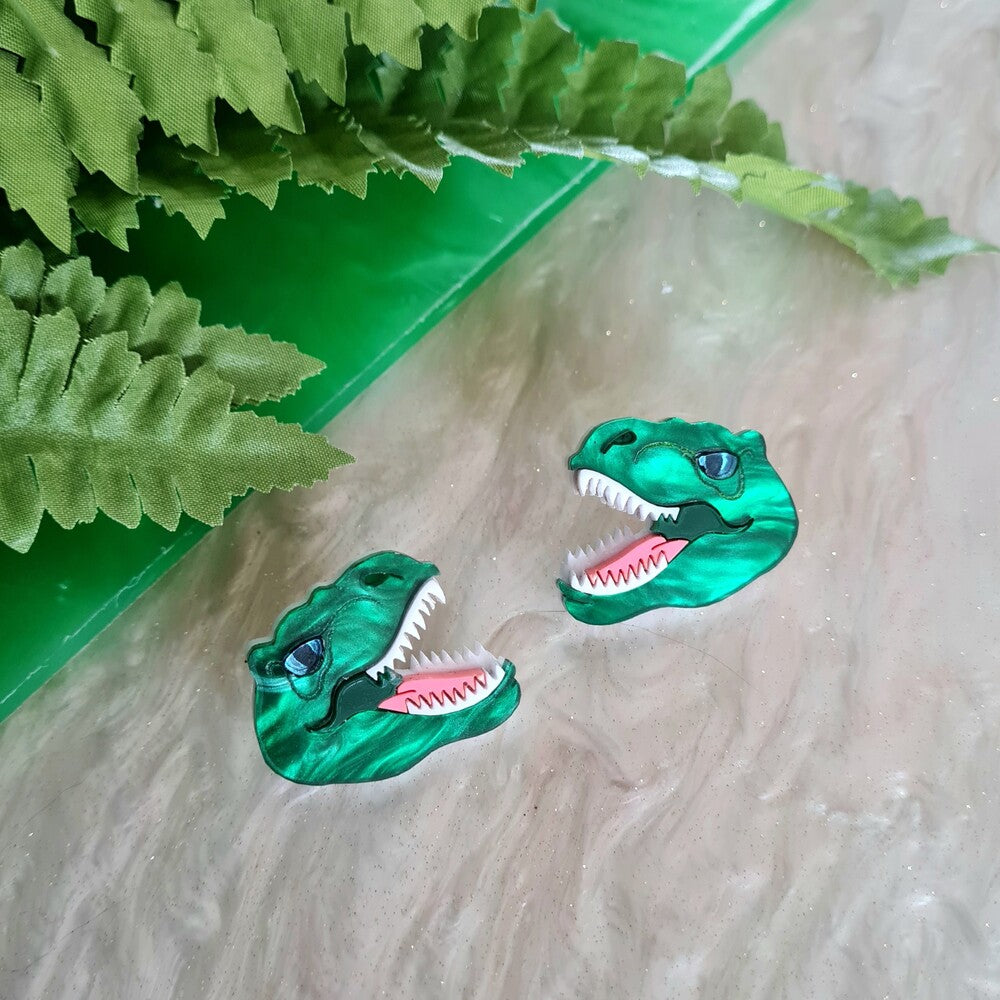 T Rex Dinosaur Statement Studs by Cherryloco Jewellery 1