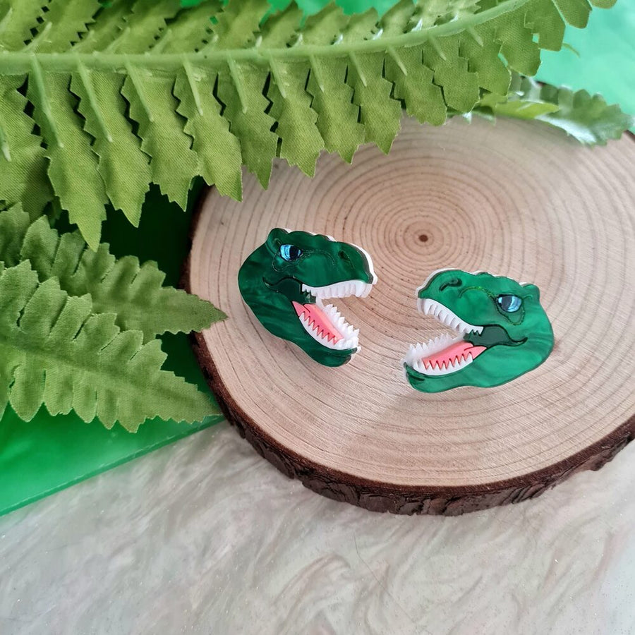 T Rex Dinosaur Statement Studs by Cherryloco Jewellery