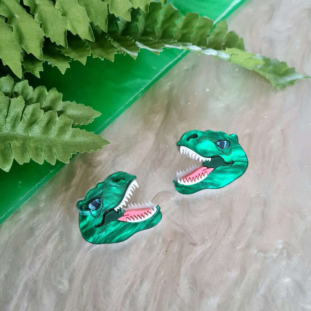 T Rex Dinosaur Statement Studs by Cherryloco Jewellery 1