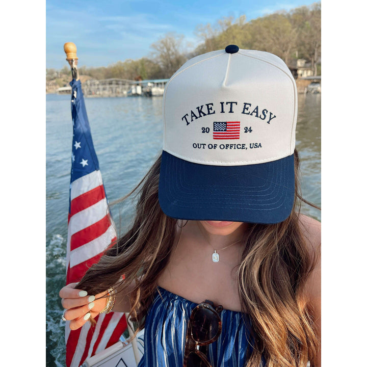 Take it Easy Navy Flag Vintage Trucker Hat
