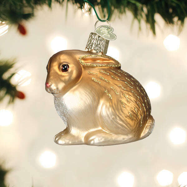 Old World Christmas Tan Cottontail Bunny Blown Glass Ornament