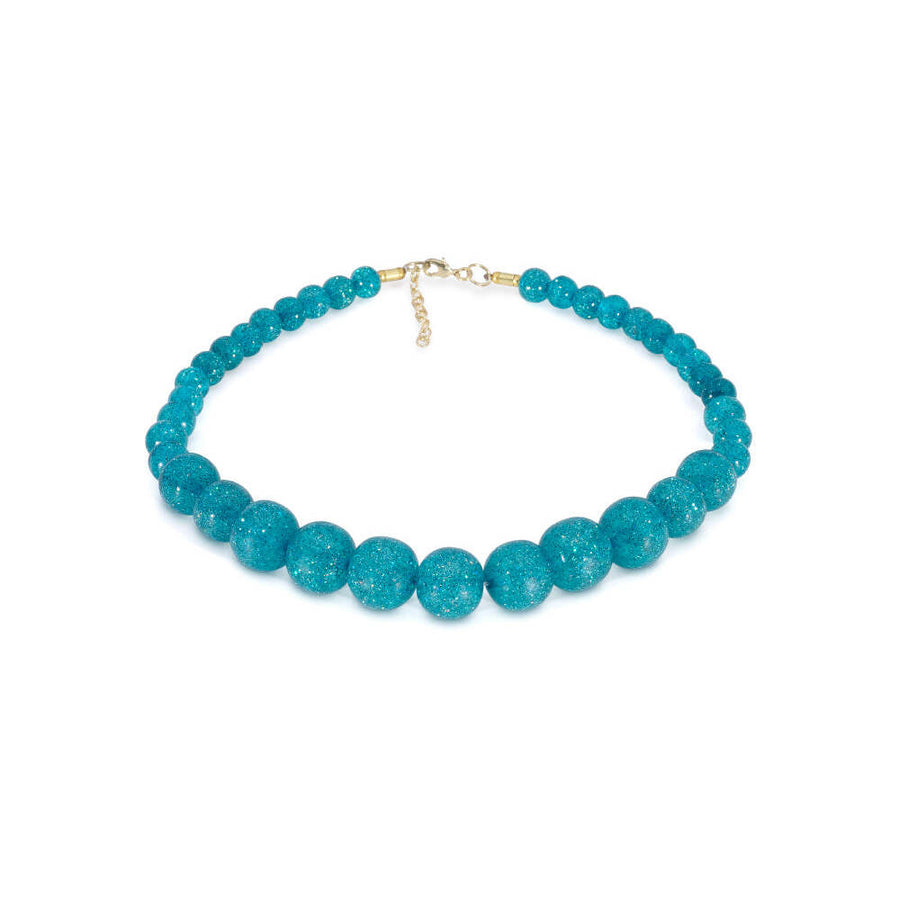 Teal Glitter Beaded Necklace by Splendette 