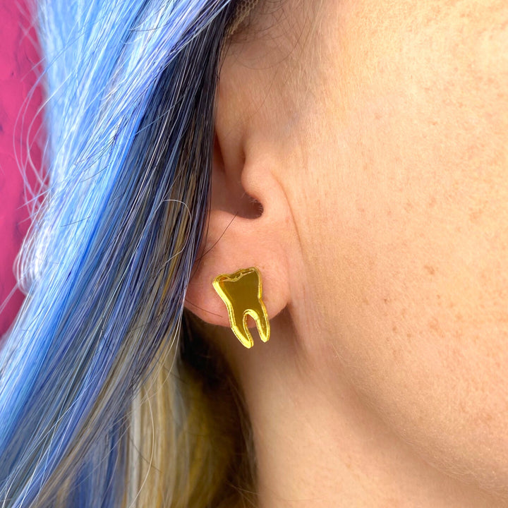 LAST CHANCE! Teeth Earrings in Mirror Gold