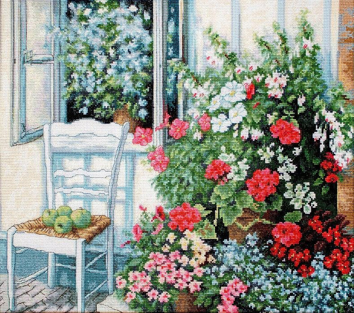 Terrace with Flowers BU4017L Counted Cross-Stitch Kit
