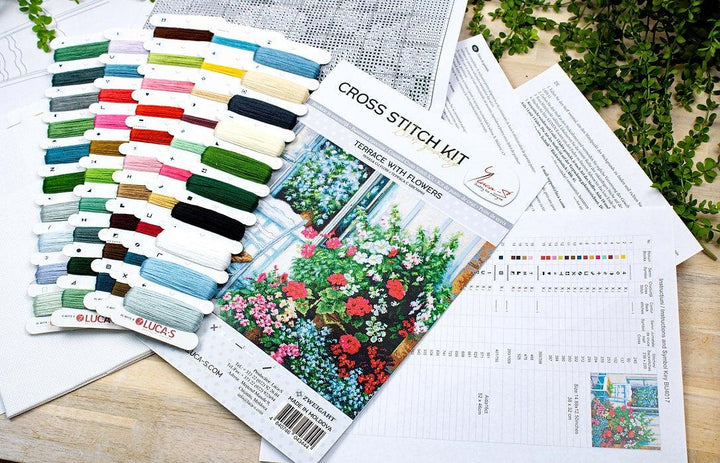 Terrace with Flowers BU4017L Counted Cross-Stitch Kit