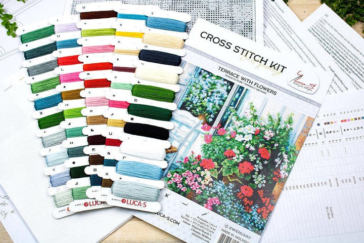 Terrace with Flowers BU4017L Counted Cross-Stitch Kit