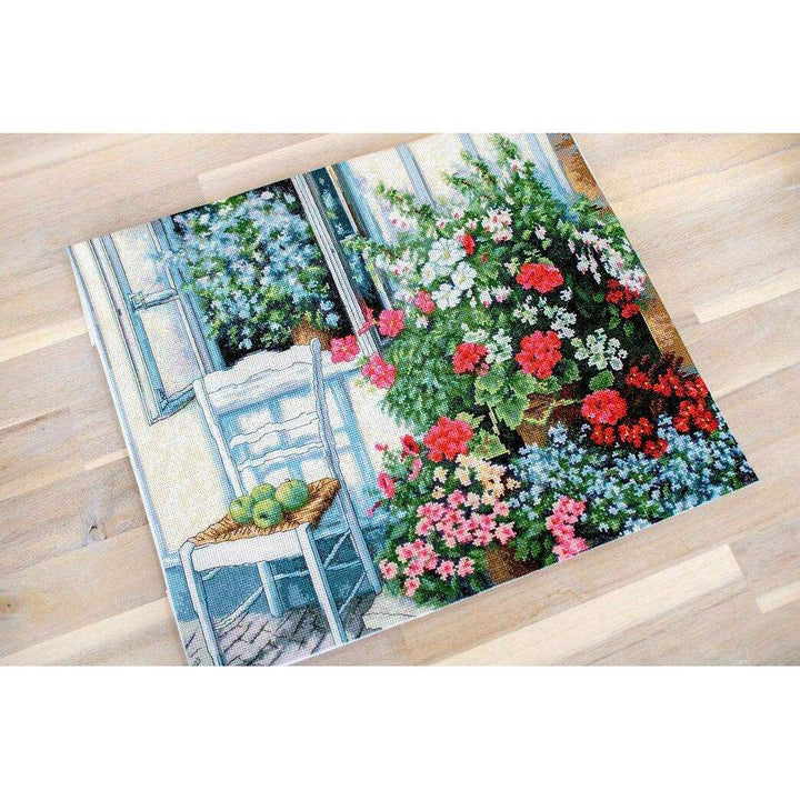 Terrace with Flowers BU4017L Counted Cross-Stitch Kit