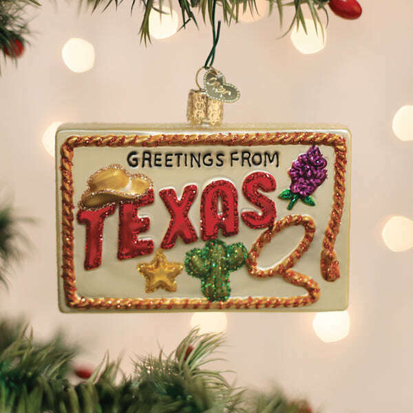Old World Christmas Texas Postcard Blown Glass Ornament