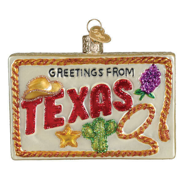 Old World Christmas Texas Postcard Blown Glass Ornament