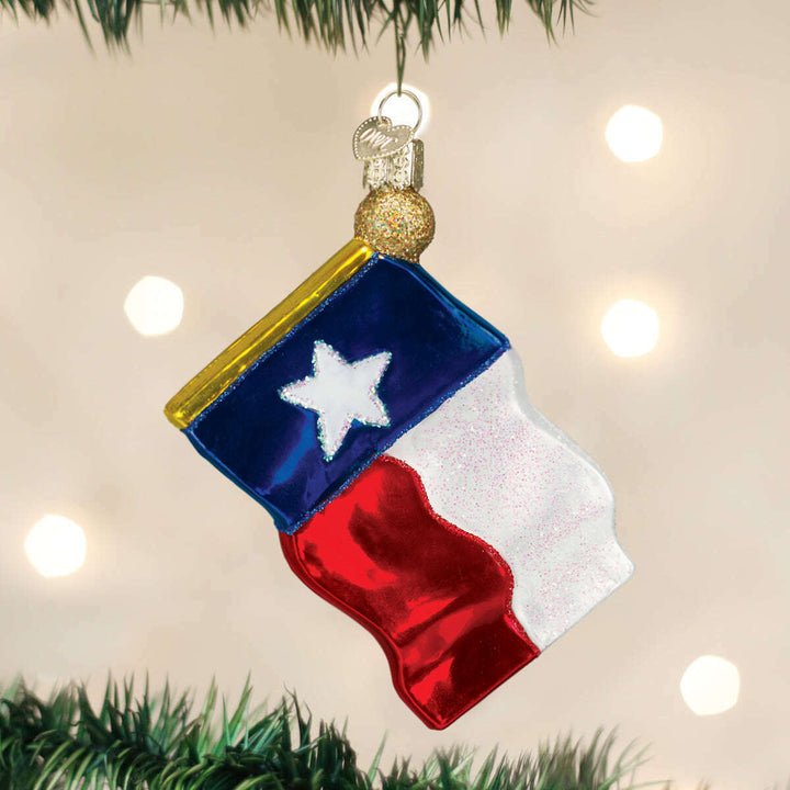 Old World Christmas Texas State Flag Blown Glass Ornament