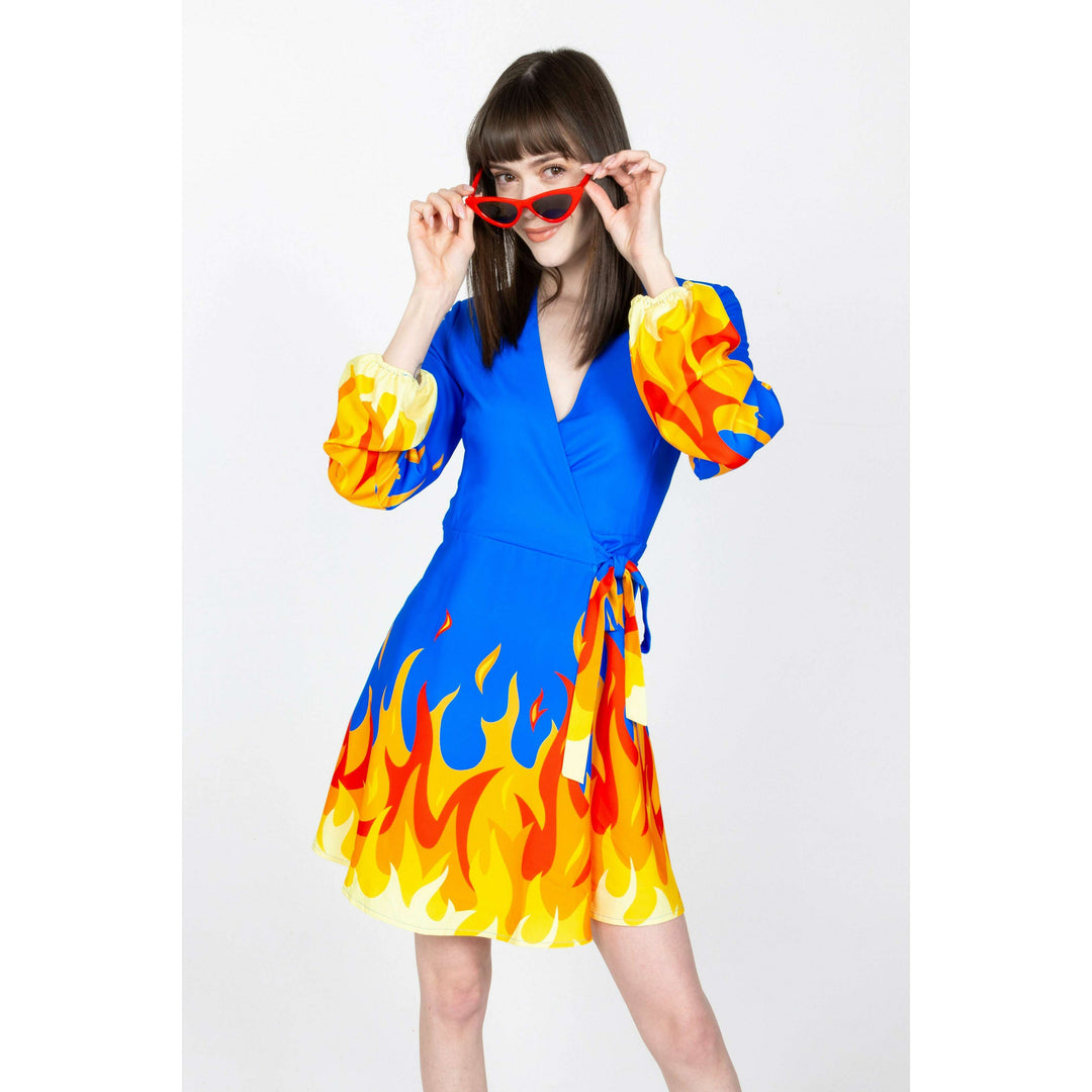 The Blaze Of Glory | Flames Wrap Dress