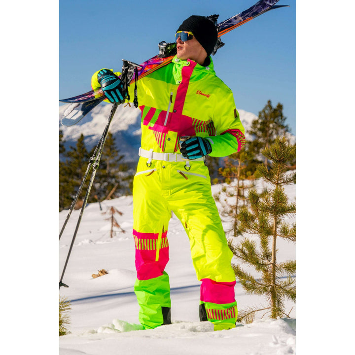 The Cat Track Fever | Mens Neon Yellow Retro Ski Suit