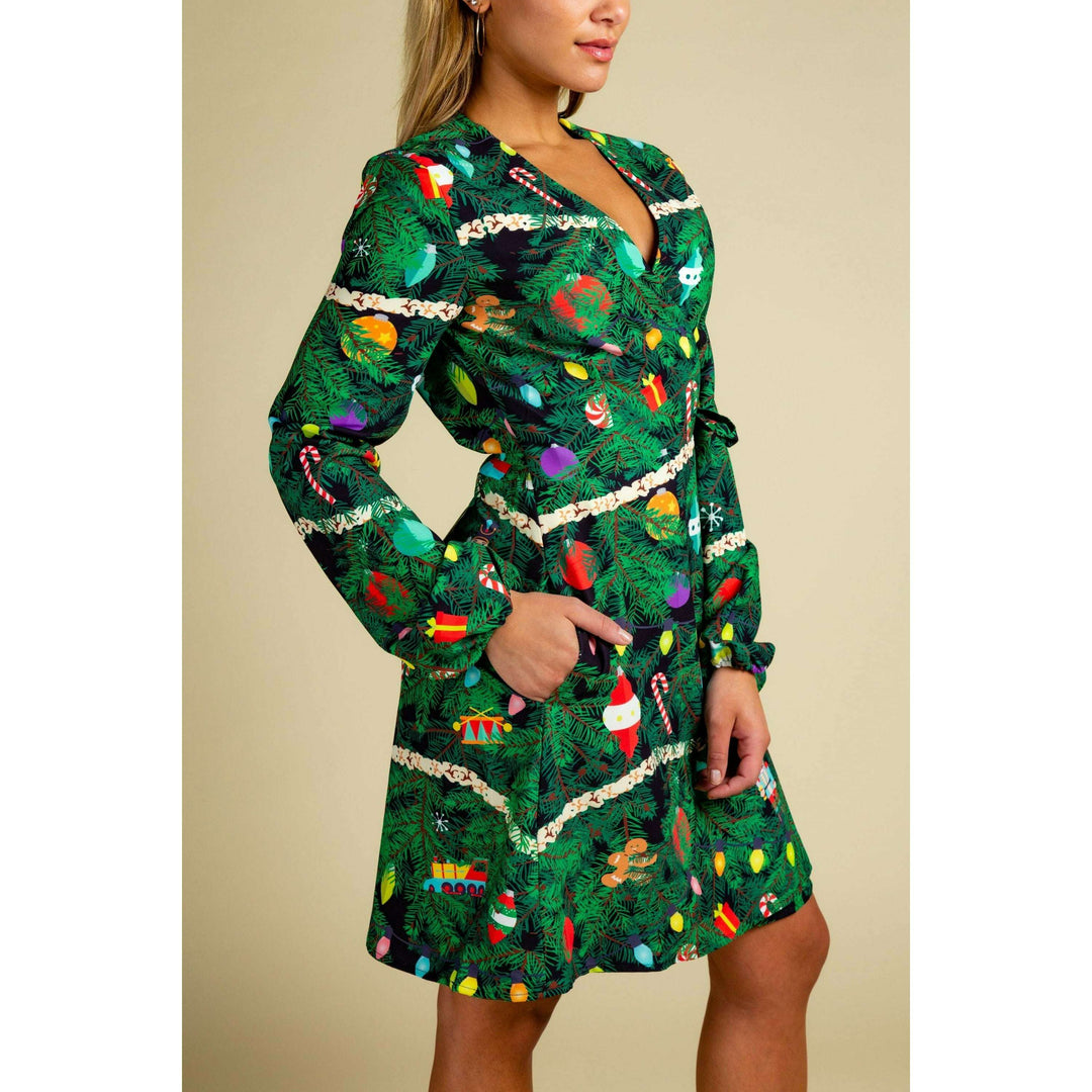 The Christmas Tree Camo | Christmas Tree Print Wrap Dress