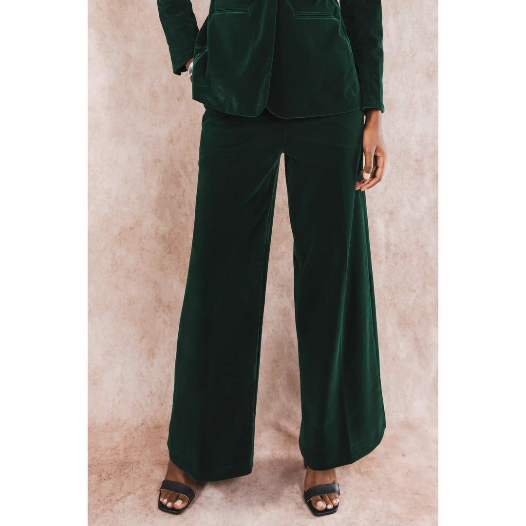 The Elegant Evergreen | Green Velvet Wide Leg Velvet Pants