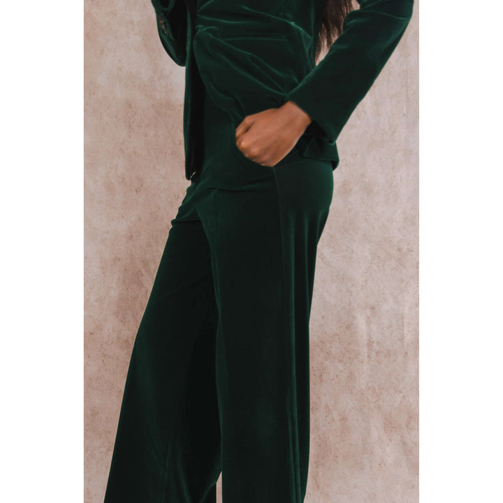The Elegant Evergreen | Green Velvet Wide Leg Velvet Pants