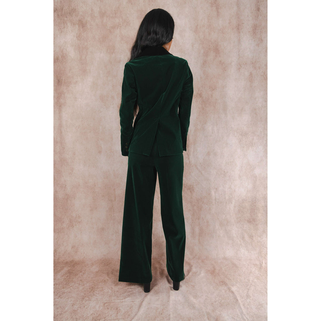 The Elegant Evergreen | Green Velvet Wide Leg Velvet Pants