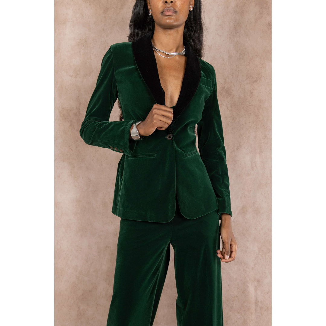 The Elegant Evergreen | Green Velvet Womens Velvet Blazer