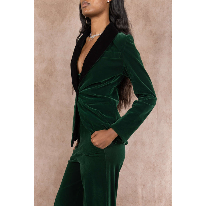 The Elegant Evergreen | Green Velvet Womens Velvet Blazer